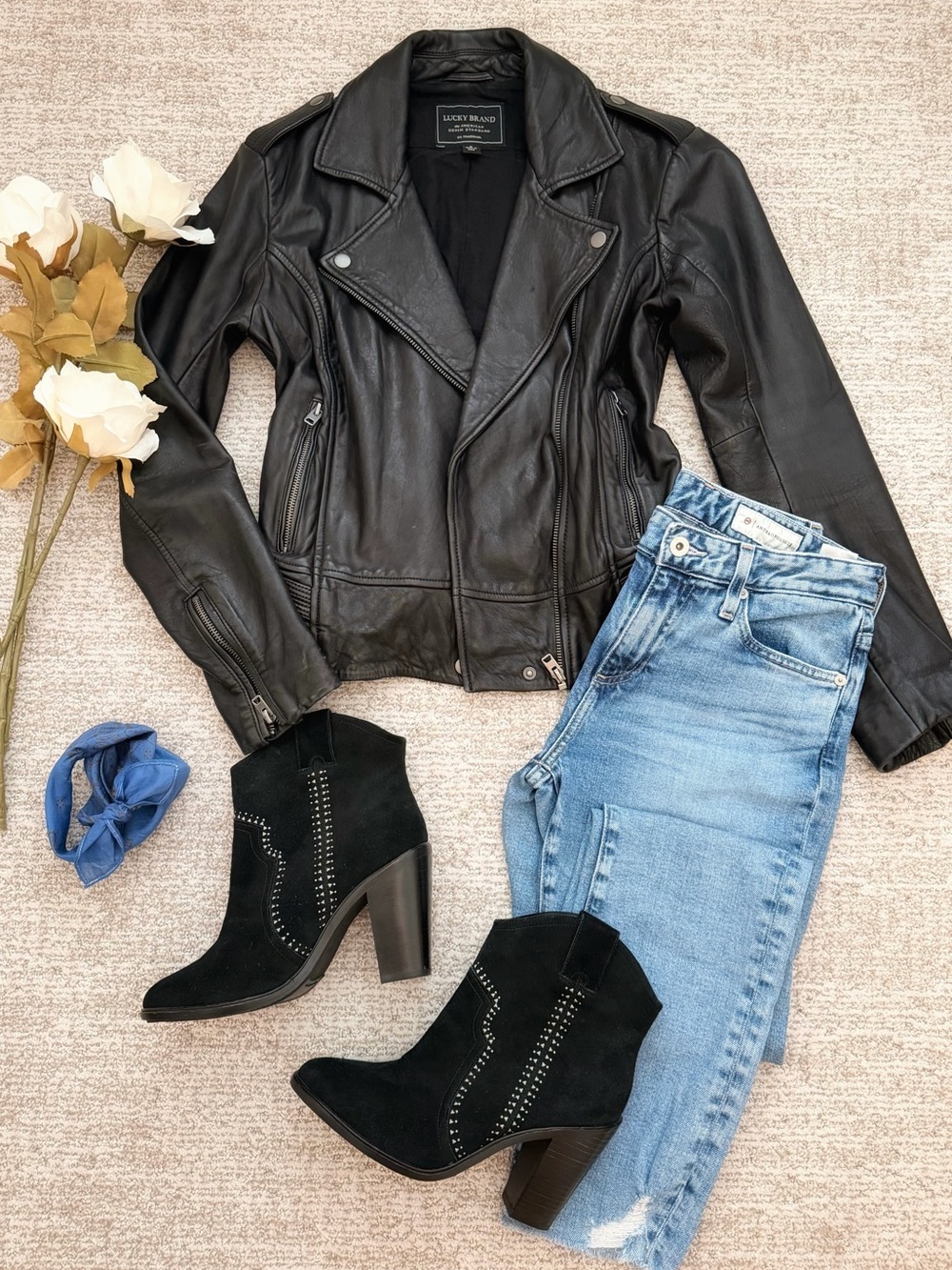 Lucky Brand Vintage Classic Leather Moto Jacket